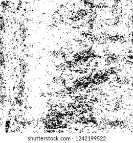 Grunge overlay layer. Abstract black and white vector background. Monochrome vintage surface with dirty pattern in cracks, spots, dots. Old wall in dark horror style design