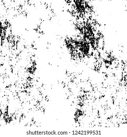 Grunge overlay layer. Abstract black and white vector background. Monochrome vintage surface with dirty pattern in cracks, spots, dots. Old wall in dark horror style design