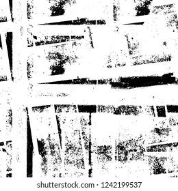 Grunge overlay layer. Abstract black and white vector background. Monochrome vintage surface with dirty pattern in cracks, spots, dots. Old wall in dark horror style design