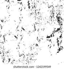 Grunge overlay layer. Abstract black and white vector background. Monochrome vintage surface with dirty pattern in cracks, spots, dots. Old wall in dark horror style design