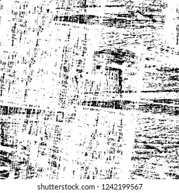 Grunge overlay layer. Abstract black and white vector background. Monochrome vintage surface with dirty pattern in cracks, spots, dots. Old wall in dark horror style design