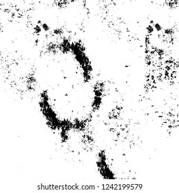 Grunge overlay layer. Abstract black and white vector background. Monochrome vintage surface with dirty pattern in cracks, spots, dots. Old wall in dark horror style design