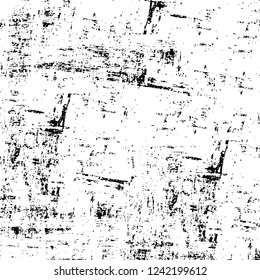 Grunge overlay layer. Abstract black and white vector background. Monochrome vintage surface with dirty pattern in cracks, spots, dots. Old wall in dark horror style design