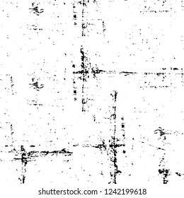 Grunge overlay layer. Abstract black and white vector background. Monochrome vintage surface with dirty pattern in cracks, spots, dots. Old wall in dark horror style design