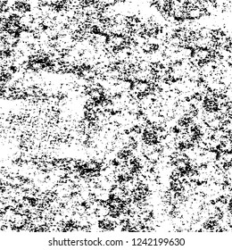 Grunge overlay layer. Abstract black and white vector background. Monochrome vintage surface with dirty pattern in cracks, spots, dots. Old wall in dark horror style design