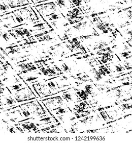 Grunge overlay layer. Abstract black and white vector background. Monochrome vintage surface with dirty pattern in cracks, spots, dots. Old wall in dark horror style design