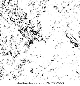 Grunge overlay layer. Abstract black and white vector background. Monochrome vintage surface with dirty pattern in cracks, spots, dots. Old wall in dark horror style design