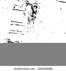 Grunge overlay layer. Abstract black and white vector background. Monochrome vintage surface with dirty pattern in cracks, spots, dots. Old wall in dark horror style design