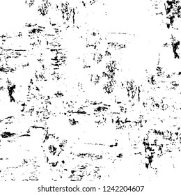 Grunge overlay layer. Abstract black and white vector background. Monochrome vintage surface with dirty pattern in cracks, spots, dots. Old wall in dark horror style design