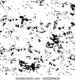 Grunge overlay layer. Abstract black and white vector background. Monochrome vintage surface with dirty pattern in cracks, spots, dots. Old wall in dark horror style design