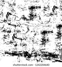 Grunge overlay layer. Abstract black and white vector background. Monochrome vintage surface with dirty pattern in cracks, spots, dots. Old wall in dark horror style design