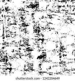 Grunge overlay layer. Abstract black and white vector background. Monochrome vintage surface with dirty pattern in cracks, spots, dots. Old wall in dark horror style design