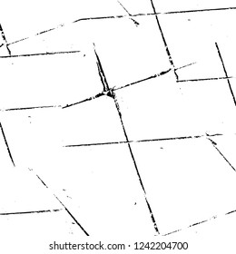 Grunge overlay layer. Abstract black and white vector background. Monochrome vintage surface with dirty pattern in cracks, spots, dots. Old wall in dark horror style design