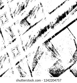 Grunge overlay layer. Abstract black and white vector background. Monochrome vintage surface with dirty pattern in cracks, spots, dots. Old wall in dark horror style design