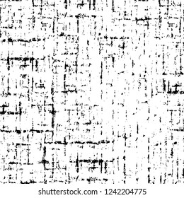 Grunge overlay layer. Abstract black and white vector background. Monochrome vintage surface with dirty pattern in cracks, spots, dots. Old wall in dark horror style design