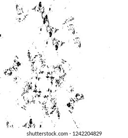 Grunge overlay layer. Abstract black and white vector background. Monochrome vintage surface with dirty pattern in cracks, spots, dots. Old wall in dark horror style design