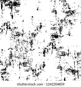 Grunge overlay layer. Abstract black and white vector background. Monochrome vintage surface with dirty pattern in cracks, spots, dots. Old wall in dark horror style design