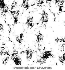 Grunge overlay layer. Abstract black and white vector background. Monochrome vintage surface with dirty pattern in cracks, spots, dots. Old wall in dark horror style design