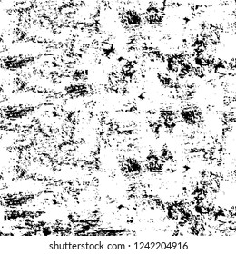 Grunge overlay layer. Abstract black and white vector background. Monochrome vintage surface with dirty pattern in cracks, spots, dots. Old wall in dark horror style design