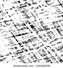 Grunge overlay layer. Abstract black and white vector background. Monochrome vintage surface with dirty pattern in cracks, spots, dots. Old wall in dark horror style design