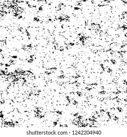 Grunge overlay layer. Abstract black and white vector background. Monochrome vintage surface with dirty pattern in cracks, spots, dots. Old wall in dark horror style design
