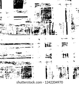 Grunge overlay layer. Abstract black and white vector background. Monochrome vintage surface with dirty pattern in cracks, spots, dots. Old wall in dark horror style design