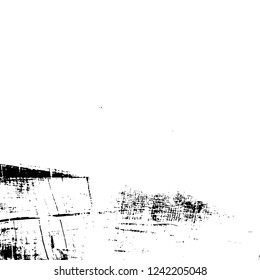 Grunge overlay layer. Abstract black and white vector background. Monochrome vintage surface with dirty pattern in cracks, spots, dots. Old wall in dark horror style design