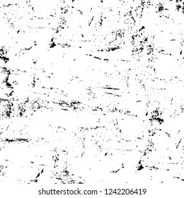 Grunge overlay layer. Abstract black and white vector background. Monochrome vintage surface with dirty pattern in cracks, spots, dots. Old wall in dark horror style design
