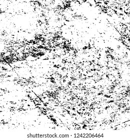 Grunge overlay layer. Abstract black and white vector background. Monochrome vintage surface with dirty pattern in cracks, spots, dots. Old wall in dark horror style design