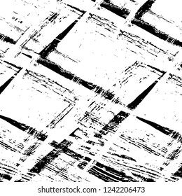 Grunge overlay layer. Abstract black and white vector background. Monochrome vintage surface with dirty pattern in cracks, spots, dots. Old wall in dark horror style design