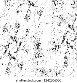 Grunge overlay layer. Abstract black and white vector background. Monochrome vintage surface with dirty pattern in cracks, spots, dots. Old wall in dark horror style design