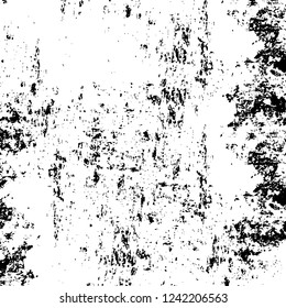Grunge overlay layer. Abstract black and white vector background. Monochrome vintage surface with dirty pattern in cracks, spots, dots. Old wall in dark horror style design