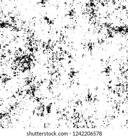 Grunge overlay layer. Abstract black and white vector background. Monochrome vintage surface with dirty pattern in cracks, spots, dots. Old wall in dark horror style design