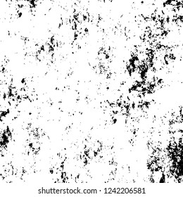 Grunge overlay layer. Abstract black and white vector background. Monochrome vintage surface with dirty pattern in cracks, spots, dots. Old wall in dark horror style design