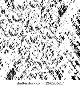 Grunge overlay layer. Abstract black and white vector background. Monochrome vintage surface with dirty pattern in cracks, spots, dots. Old wall in dark horror style design