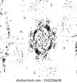 Grunge overlay layer. Abstract black and white vector background. Monochrome vintage surface with dirty pattern in cracks, spots, dots. Old wall in dark horror style design