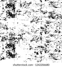 Grunge overlay layer. Abstract black and white vector background. Monochrome vintage surface with dirty pattern in cracks, spots, dots. Old wall in dark horror style design