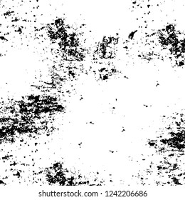 Grunge overlay layer. Abstract black and white vector background. Monochrome vintage surface with dirty pattern in cracks, spots, dots. Old wall in dark horror style design