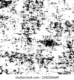 Grunge overlay layer. Abstract black and white vector background. Monochrome vintage surface with dirty pattern in cracks, spots, dots. Old wall in dark horror style design