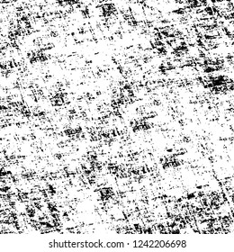 Grunge overlay layer. Abstract black and white vector background. Monochrome vintage surface with dirty pattern in cracks, spots, dots. Old wall in dark horror style design