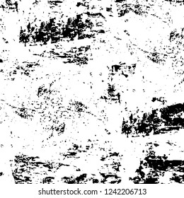 Grunge overlay layer. Abstract black and white vector background. Monochrome vintage surface with dirty pattern in cracks, spots, dots. Old wall in dark horror style design