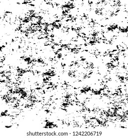 Grunge overlay layer. Abstract black and white vector background. Monochrome vintage surface with dirty pattern in cracks, spots, dots. Old wall in dark horror style design