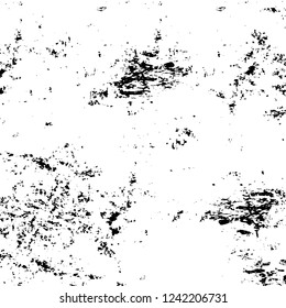 Grunge overlay layer. Abstract black and white vector background. Monochrome vintage surface with dirty pattern in cracks, spots, dots. Old wall in dark horror style design