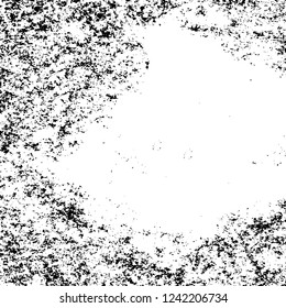 Grunge overlay layer. Abstract black and white vector background. Monochrome vintage surface with dirty pattern in cracks, spots, dots. Old wall in dark horror style design