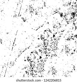 Grunge overlay layer. Abstract black and white vector background. Monochrome vintage surface with dirty pattern in cracks, spots, dots. Old wall in dark horror style design