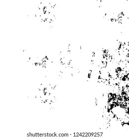Grunge overlay layer. Abstract black and white vector background. Monochrome vintage surface with dirty pattern in cracks, spots, dots. Old wall in dark horror style design