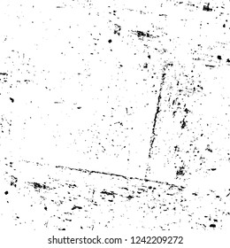 Grunge overlay layer. Abstract black and white vector background. Monochrome vintage surface with dirty pattern in cracks, spots, dots. Old wall in dark horror style design