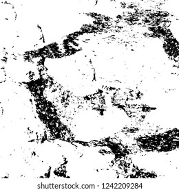 Grunge overlay layer. Abstract black and white vector background. Monochrome vintage surface with dirty pattern in cracks, spots, dots. Old wall in dark horror style design