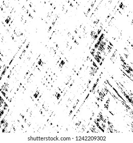 Grunge overlay layer. Abstract black and white vector background. Monochrome vintage surface with dirty pattern in cracks, spots, dots. Old wall in dark horror style design