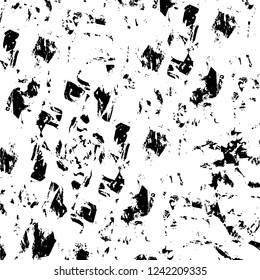 Grunge overlay layer. Abstract black and white vector background. Monochrome vintage surface with dirty pattern in cracks, spots, dots. Old wall in dark horror style design